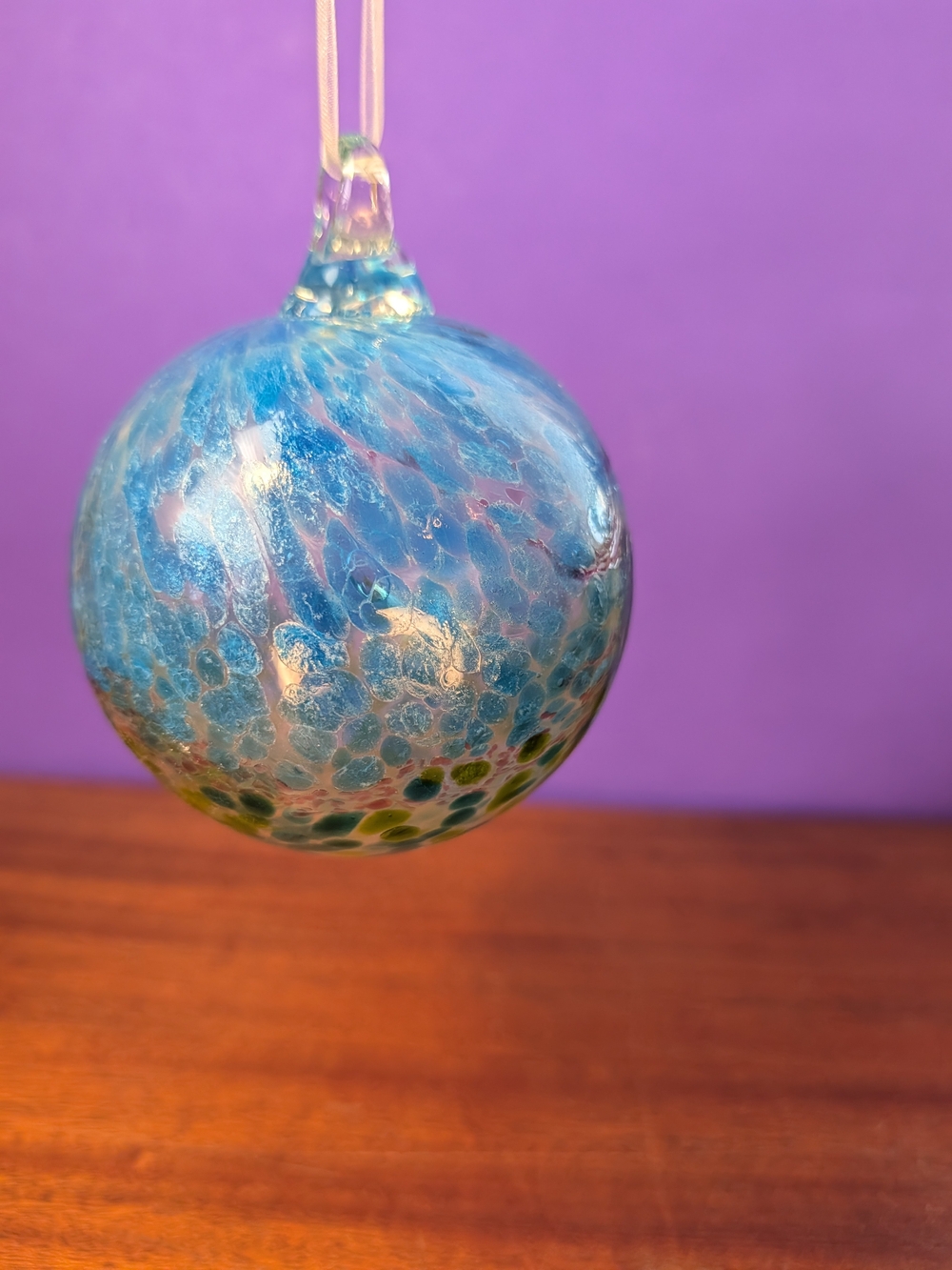 Handblown Blue Glass Holiday Ornament - Decorative Tree Ball